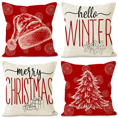 Christmas hat pillowcase linen Christmas tree letter print pillowcase holiday