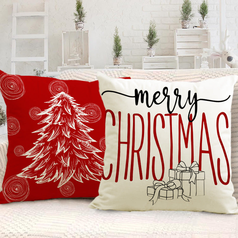 Christmas hat pillowcase linen Christmas tree letter print pillowcase holiday